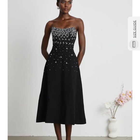 Miss Rosier Melisande Dress in Black Midi - Picture 1 of 6